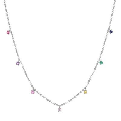 925 Silver Children's Necklace dengan Playful Rainbow Gemstone Zircon untuk Sparkle