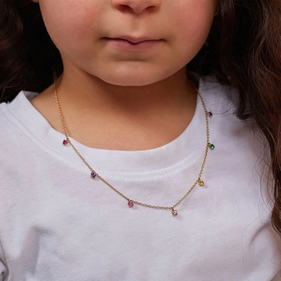 925 Silver Children's Necklace dengan Playful Rainbow Gemstone Zircon untuk Sparkle