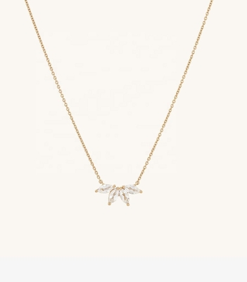 925 Silver 14K Plated Necklace 18 " Marquis Topaz Pendant Dan White CZ Diamonds