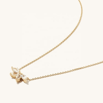 925 Silver 14K Plated Necklace 18 " Marquis Topaz Pendant Dan White CZ Diamonds