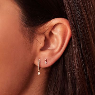 925 Sterling Silver Marquise Cut Zircon Drop Hoop Earrings for Engagement Occasion dengan Diameter Hoop 12mm dan Ketebalan 2mm