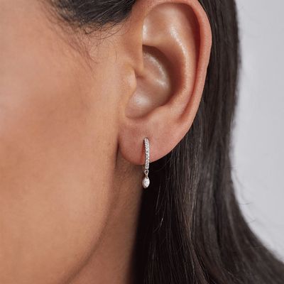 925 Sterling Silver Marquise Cut Zircon Drop Hoop Earrings for Engagement Occasion dengan Diameter Hoop 12mm dan Ketebalan 2mm