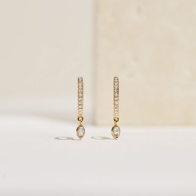 925 Sterling Silver Marquise Cut Zircon Drop Hoop Earrings for Engagement Occasion dengan Diameter Hoop 12mm dan Ketebalan 2mm