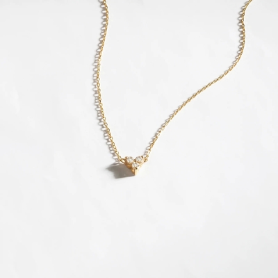 18K Gold Zircon Pendant Silver Chain Trio Diamond Cubic Zircon Kalung