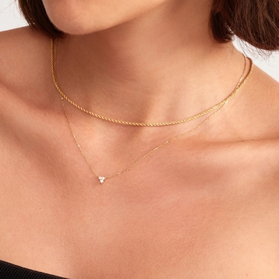 18K Gold Zircon Pendant Silver Chain Trio Diamond Cubic Zircon Kalung