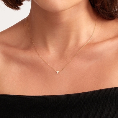 18K Gold Zircon Pendant Silver Chain Trio Diamond Cubic Zircon Kalung