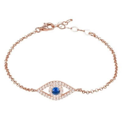 Rose Gold Thin Silver Chain Bracelet Putih Biru CZ Mata 925 Sterling Perak