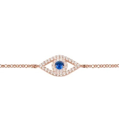Rose Gold Thin Silver Chain Bracelet Putih Biru CZ Mata 925 Sterling Perak