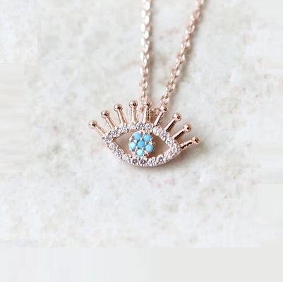 925 Sterling Silver Micro Pave Clear CZ dan Turquoise Evils Mata Pendant Kalung Kalung