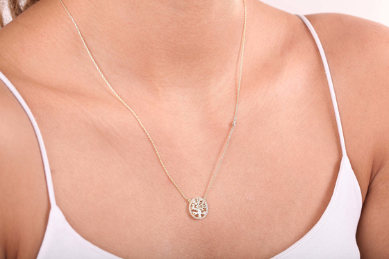 Acara Pesta 18K Plating Emas Sterling Silver Pohon Kehidupan Pendant Kalung untuk Wanita