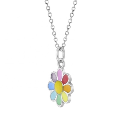 925 Sterling Silver Rainbow Enamel Daisy Pendant Necklaces untuk Anak-anak dan Gadis Muda