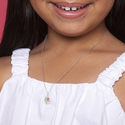 925 Sterling Silver Rainbow Enamel Daisy Pendant Necklaces untuk Anak-anak dan Gadis Muda