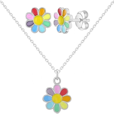 925 Sterling Silver Rainbow Enamel Daisy Pendant Necklaces untuk Anak-anak dan Gadis Muda