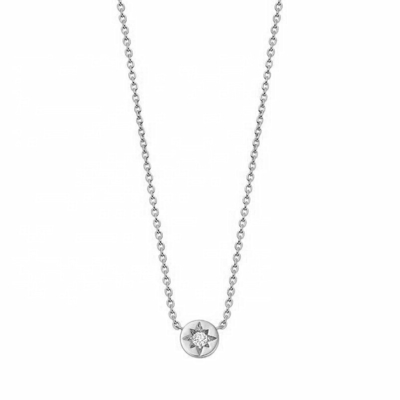 Emas Lapisan 925 Sterling Perak Starburst Diamond Disc Pendant Kalung untuk Pakai Sehari-hari