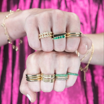 Highly Polished Unik Desain 14K Gold Wave Ring untuk Wanita dan Pria Gaya Klasik