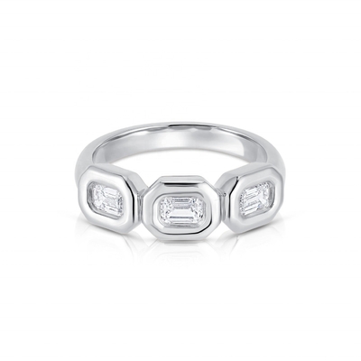Cincin Triple Emerald Perak buatan tangan dengan Batu Zircon AAA dan Pengaturan Bezel Emas 14K