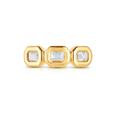 Cincin Triple Emerald Perak buatan tangan dengan Batu Zircon AAA dan Pengaturan Bezel Emas 14K