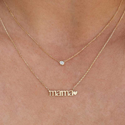 26mm 18K Gold Plated Necklace MAMA Heart Necklace Untuk Hari Wanita