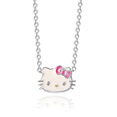 Pink White Enamel Hello Kitty Sterling Perak Pendant Rhodium Plating