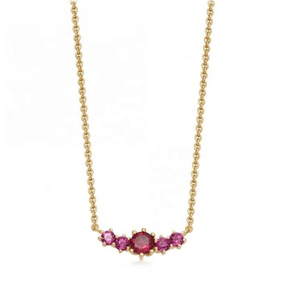 Kalung Batu Permata Ruby Perak Sterling 925 Berlapis Emas dengan Rantai Kabel