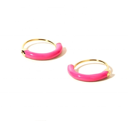 925 Sterling EARINGS 18MM Dia Hoops dengan Hot Pink enamel dan 18K Gold Plating