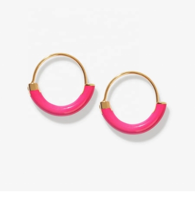 925 Sterling EARINGS 18MM Dia Hoops dengan Hot Pink enamel dan 18K Gold Plating