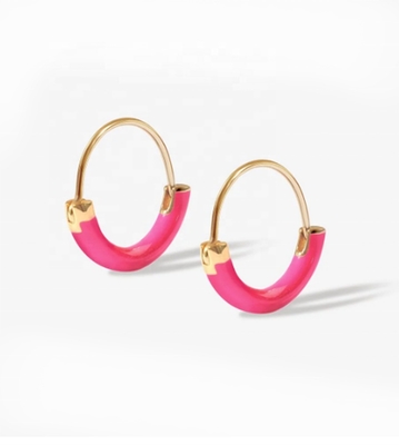 925 Sterling EARINGS 18MM Dia Hoops dengan Hot Pink enamel dan 18K Gold Plating