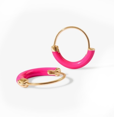 925 Sterling EARINGS 18MM Dia Hoops dengan Hot Pink enamel dan 18K Gold Plating
