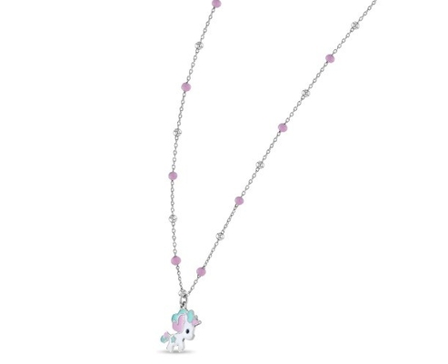 Anak-anak Enamel Unicorn Pendant Kalung 925 Sterling Perak Putih Emas Lapisan