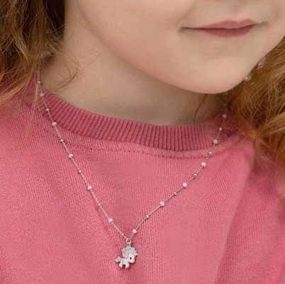 Anak-anak Enamel Unicorn Pendant Kalung 925 Sterling Perak Putih Emas Lapisan