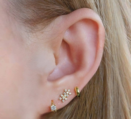 Gaya Klasik Bunga Ganda Ball Back Flat Back 925 Sterling Earrings Perak untuk Gadis