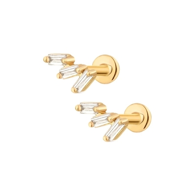 Triple White Cubic Zircon Threaded Flat Back 925 Sterling Silver Earrings Ekspres Pengiriman