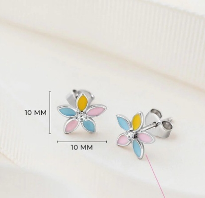 Kuning Enamel Multi Color Bunga Stud Earrings 925 Sterling Perak Bunga Studs
