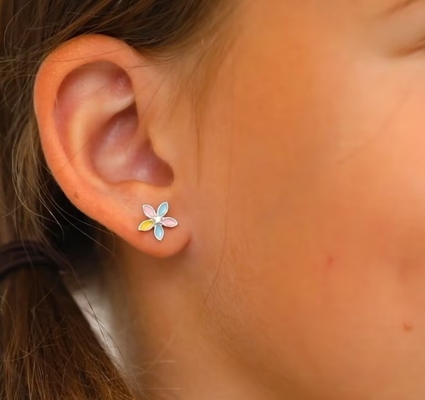 Kuning Enamel Multi Color Bunga Stud Earrings 925 Sterling Perak Bunga Studs