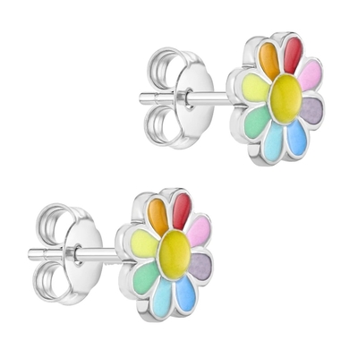 925 Sterling Silver enamel warna-warni Putri halus Bunga Stud Earring untuk hadiah gadis