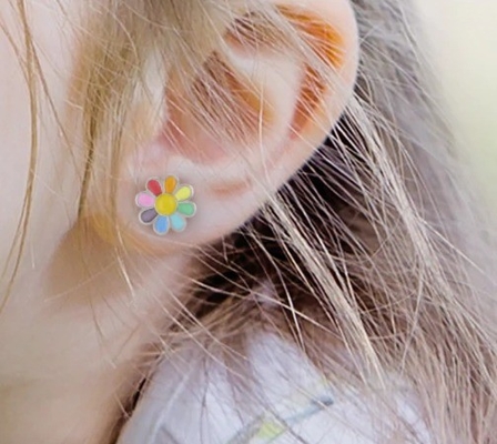 925 Sterling Silver enamel warna-warni Putri halus Bunga Stud Earring untuk hadiah gadis