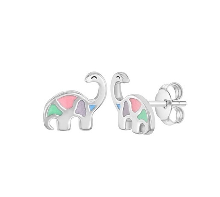 Multicolored enamel Dinosaur Stud Earrings 925 Sterling Perak Untuk Gadis Kecil