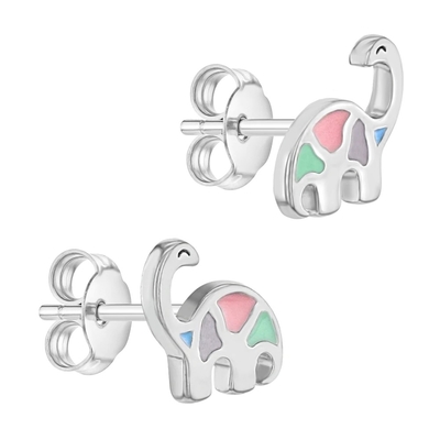 Multicolored enamel Dinosaur Stud Earrings 925 Sterling Perak Untuk Gadis Kecil