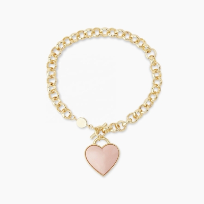 925 Sterling Silver Heart Charm Bracelet di Chic Pink untuk Gadis Perhiasan Enak