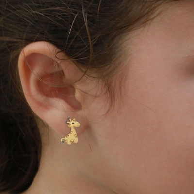 Teknologi Micro Insert Perak Sterling Perhiasan tubuh anak-anak Giraffe Stud Earrings