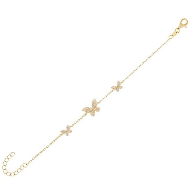 14K Gold Triple Butterfly Chain Bracelet Jelas CZ Silver Chain Bracelet 925