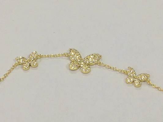 14K Gold Triple Butterfly Chain Bracelet Jelas CZ Silver Chain Bracelet 925