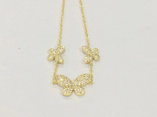 14K Gold Triple Butterfly Chain Bracelet Jelas CZ Silver Chain Bracelet 925