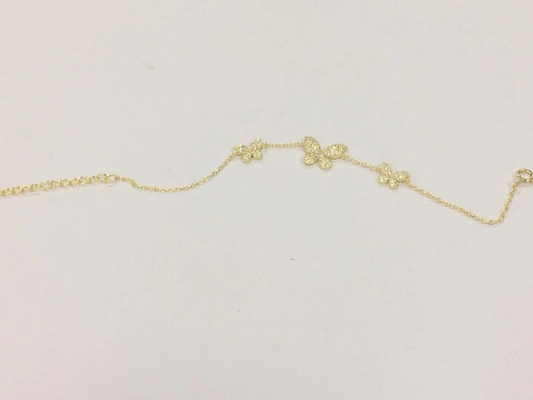 14K Gold Triple Butterfly Chain Bracelet Jelas CZ Silver Chain Bracelet 925