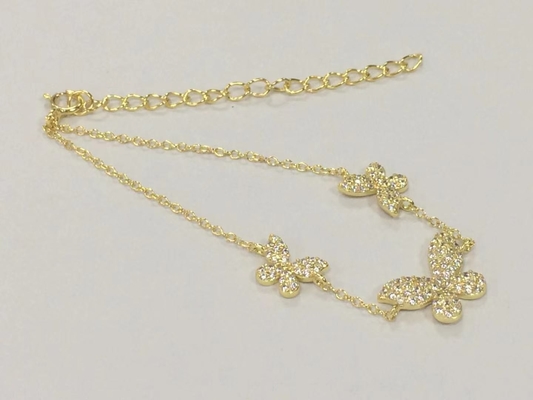 14K Gold Triple Butterfly Chain Bracelet Jelas CZ Silver Chain Bracelet 925
