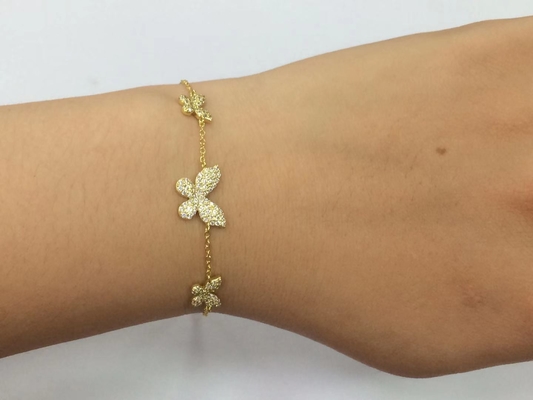 14K Gold Triple Butterfly Chain Bracelet Jelas CZ Silver Chain Bracelet 925