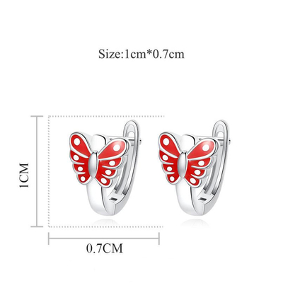 Kupu-kupu Enamel Merah Anak-anak Sterling Perak Hoop Earrings Putih Emas Lapisan