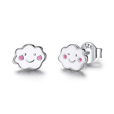 Rhodium Plated 925 Silver Clouds Enamel Stud Earrings untuk Bayi Anak-anak Gadis Kecil