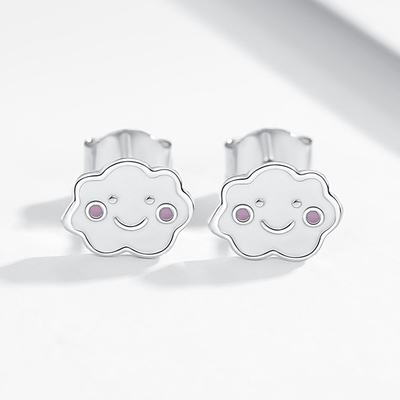 Rhodium Plated 925 Silver Clouds Enamel Stud Earrings untuk Bayi Anak-anak Gadis Kecil