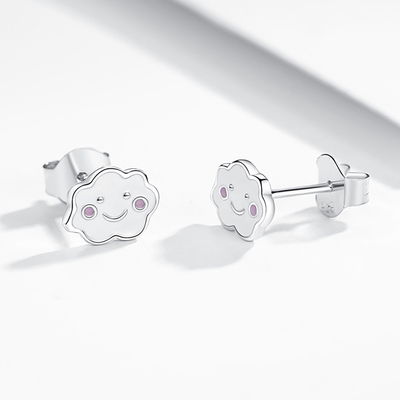 Rhodium Plated 925 Silver Clouds Enamel Stud Earrings untuk Bayi Anak-anak Gadis Kecil